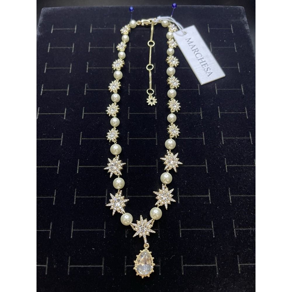 Marchesa Glass Stone and Imitation Pearl Star Pendant Necklace